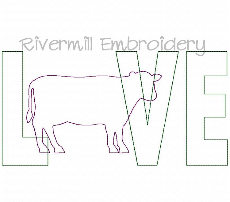 Raggy Applique Cow Love Machine Embroidery Design