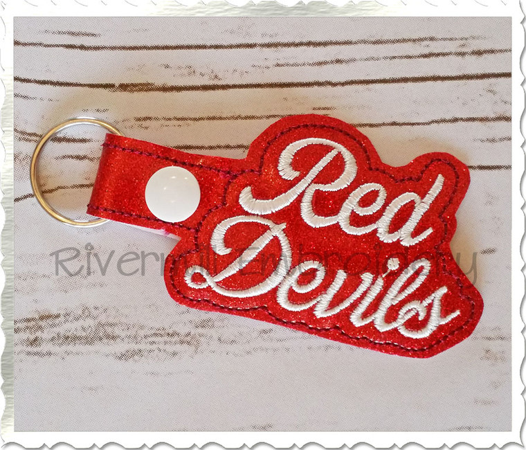 Red Devils In The Hoop Snap Tab Key Fob Machine Embroidery Design