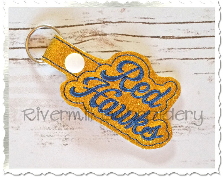 Red Hawks In The Hoop Snap Tab Key Fob Machine Embroidery Design