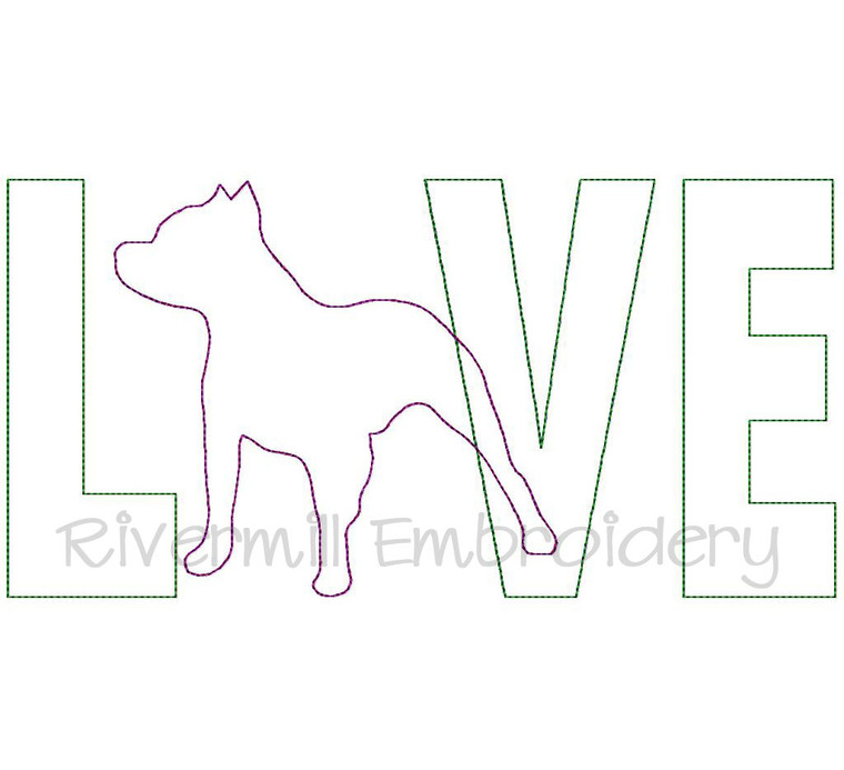 Raggy Applique Pit Bull Love Machine Embroidery Design