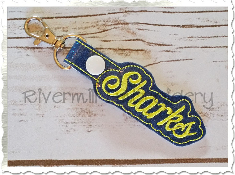 Sharks In The Hoop Snap Tab Key Fob Machine Embroidery Design