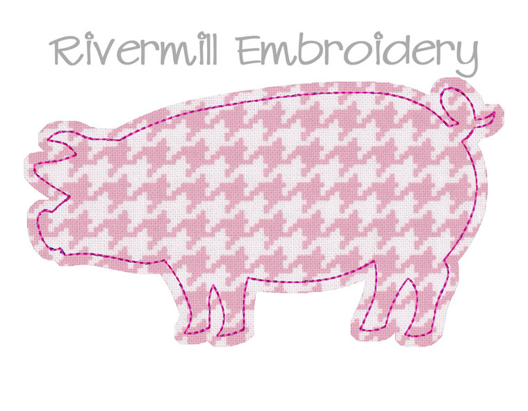 Large Raggy Applique Pig Machine Embroidery Design