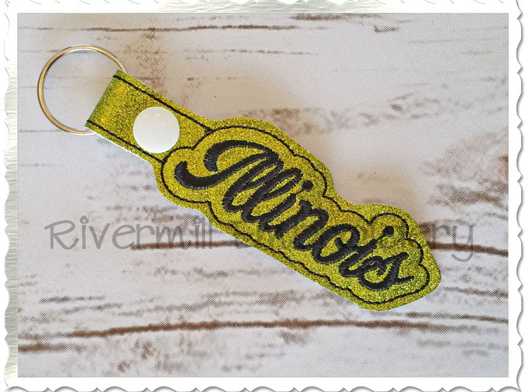 Illinois In The Hoop Snap Tab Key Fob Machine Embroidery Design