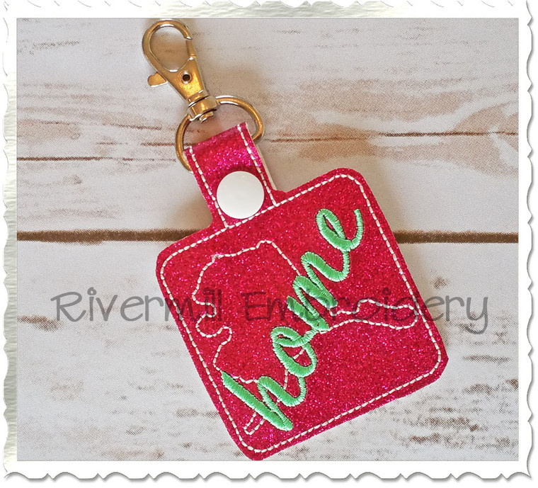 Alaska Home In The Hoop Snap Tab Key Fob Machine Embroidery Design