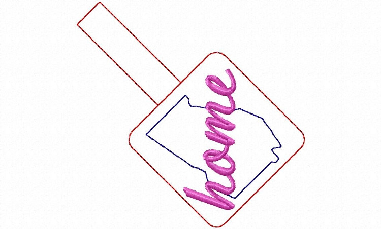 Georgia Home In The Hoop Snap Tab Key Fob Machine Embroidery Design