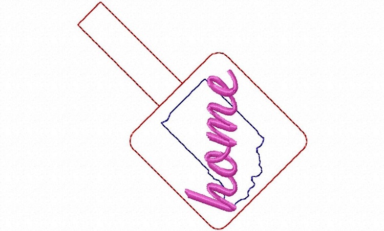 Indiana Home In The Hoop Snap Tab Key Fob Machine Embroidery Design