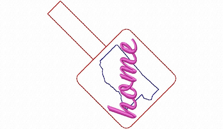 Mississippi Home In The Hoop Snap Tab Key Fob Machine Embroidery Design