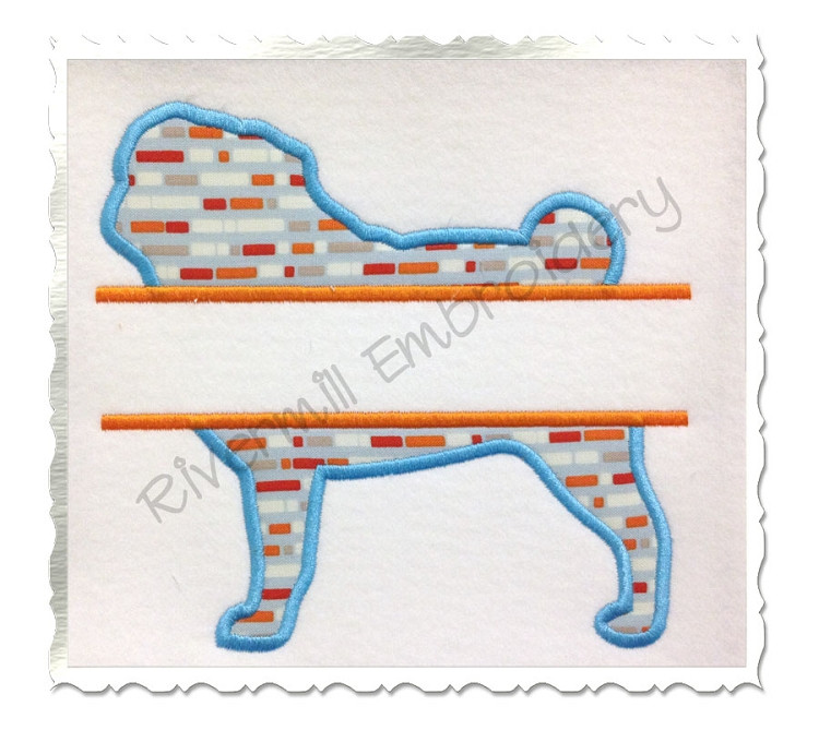 Split Applique Pug Dog Silhouette Machine Embroidery Design