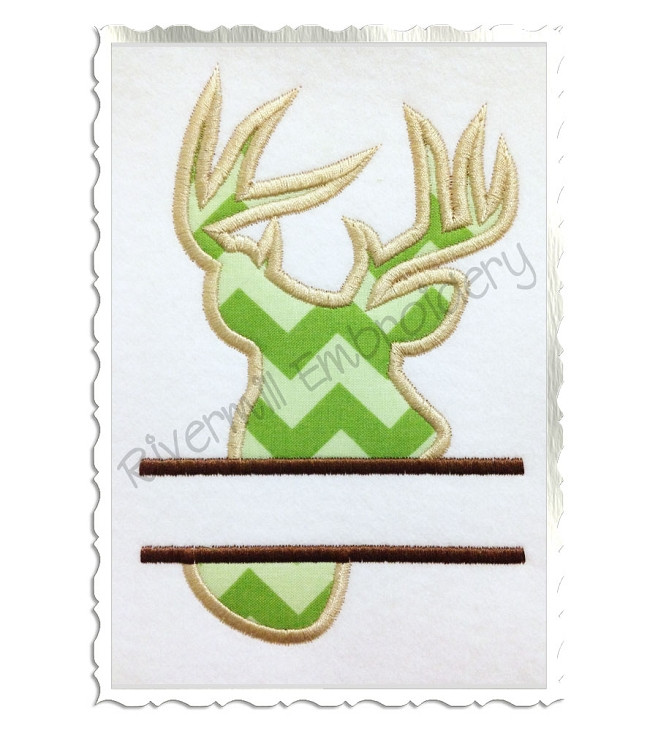 Split Applique Deer Head Buck Silhouette Machine Embroidery Design