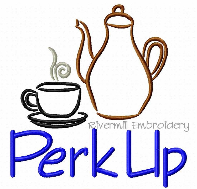 Perk Up Coffee Pot and Cup Machine Embroidery Design