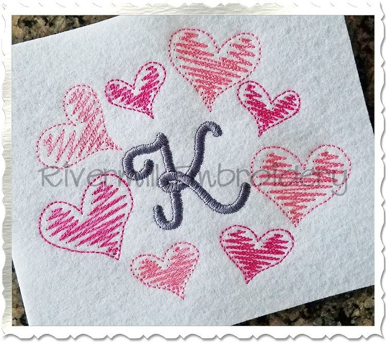 Scribble Hearts Frame Machine Embroidery Design