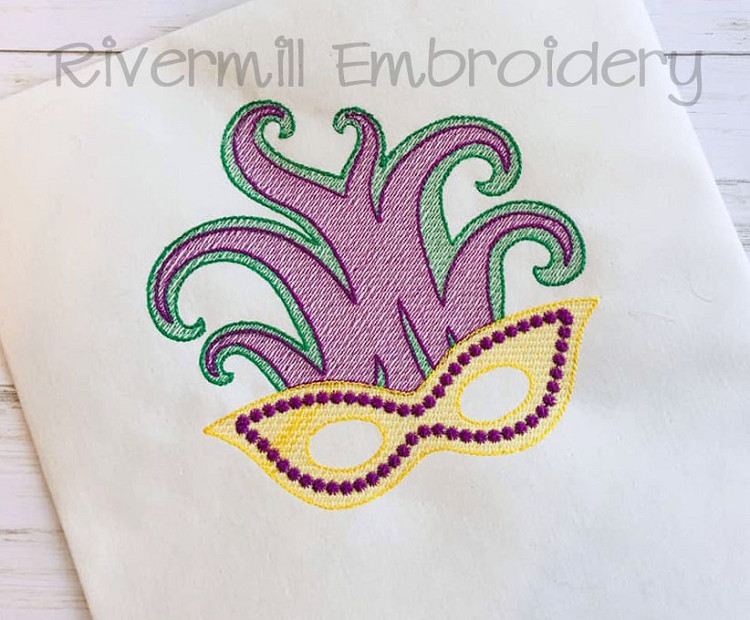 Mardi Gras Mask Sketch Style Machine Embroidery Design