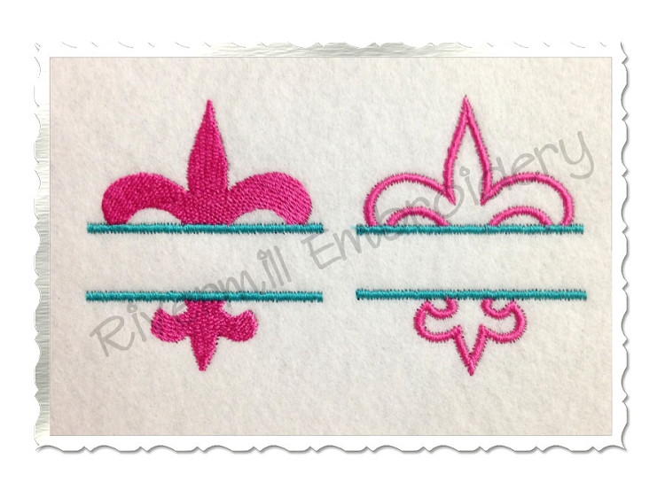Small Split Fleur De Lis Machine Embroidery Design - Outline & Filled