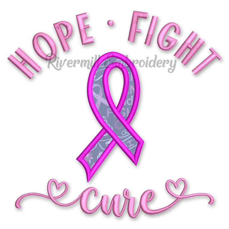 Hope Fight Cure Breast Cancer Awareness Ribbon Applique Machine Embroidery Design