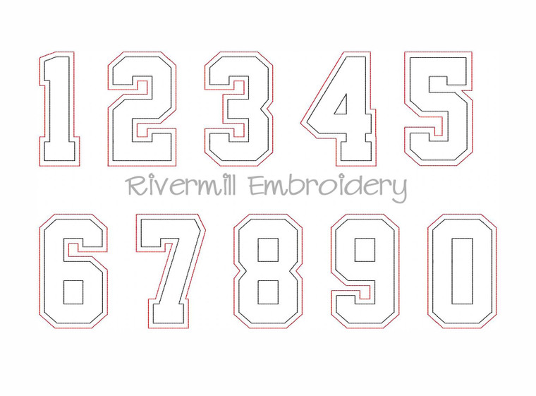 Raggy Double Applique Varsity Athletic Style Numbers Machine Embroidery Designs