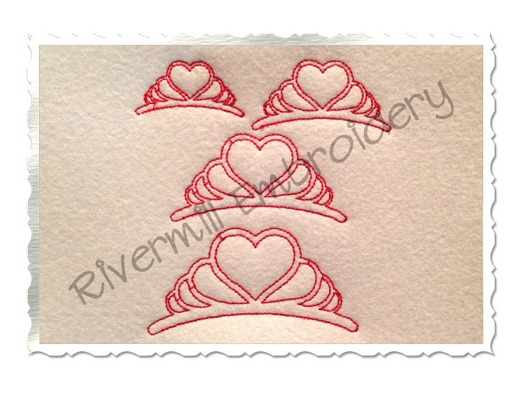 Redwork Style Tiara Machine Embroidery Design