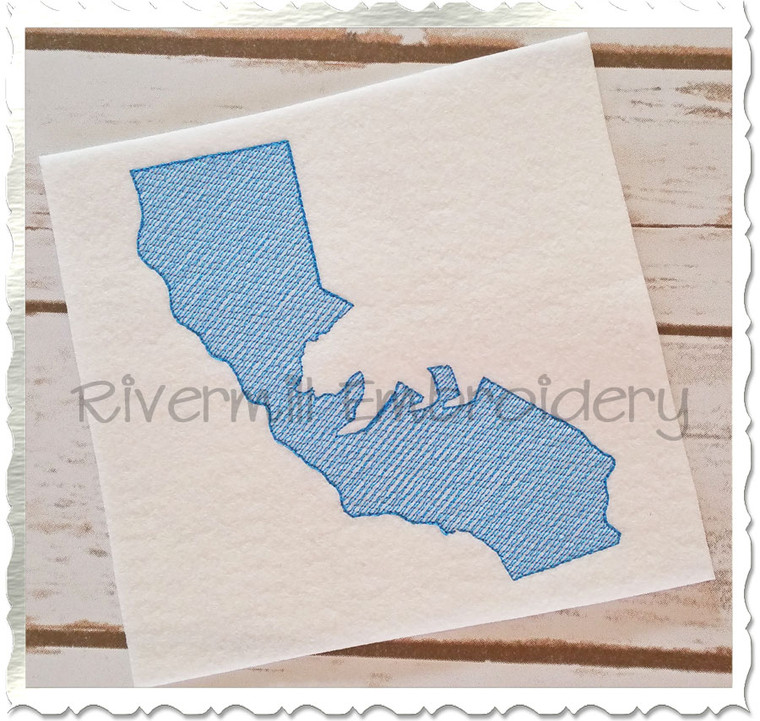Sketch Style California with Grizzly Bear Machine Embroidery Design
