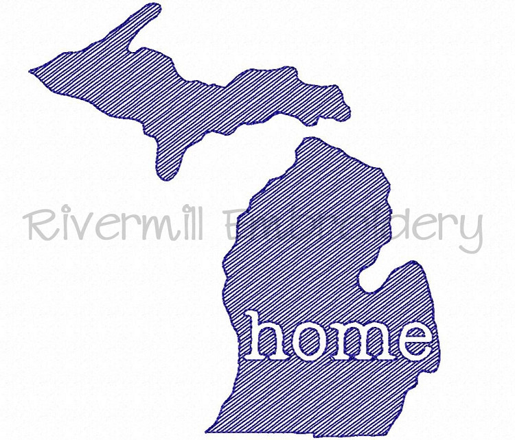 Sketch Style Michigan Home Machine Embroidery Design