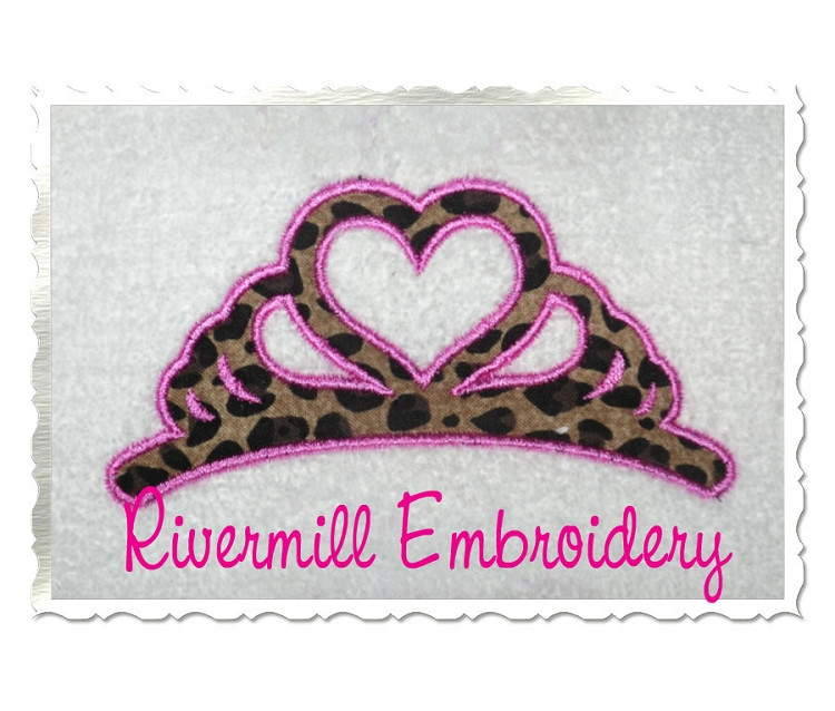 Applique Heart Shaped Crown Machine Embroidery Design
