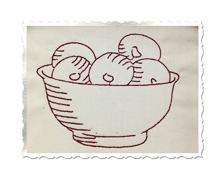 Redwork Vintage Style Bowl Of Fruit Machine Embroidery Design
