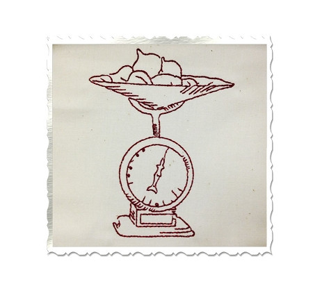 Redwork Vintage Style  Kitchen Scale Machine Embroidery Design
