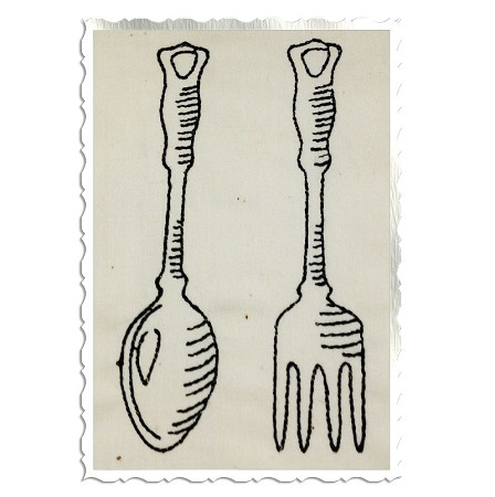Redwork Vintage Style Kitchen Spoon & Fork Machine Embroidery Design