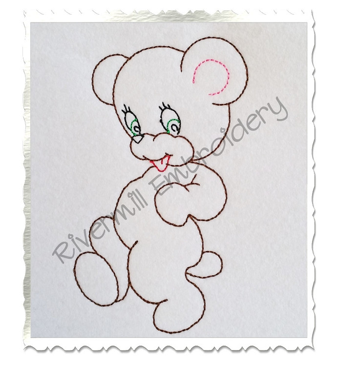 Walking Bear Vintage Style Machine Embroidery Design
