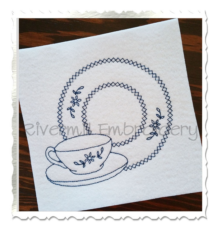 Tea Cup & Plate Vintage Style Machine Embroidery Design