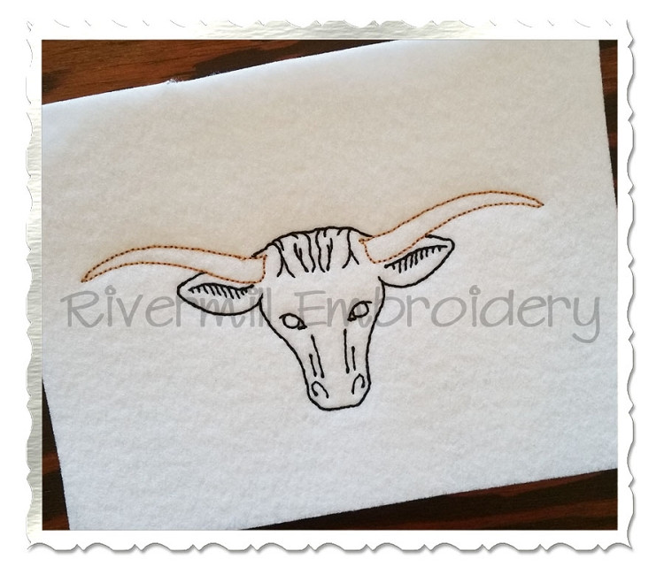 Longhorn Bull Vintage Style Machine Embroidery Design