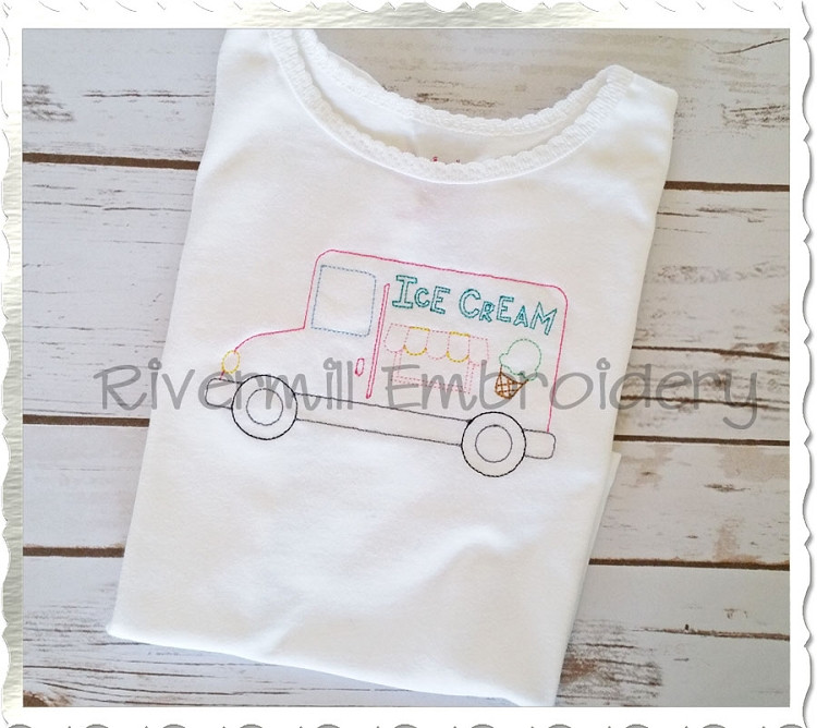 Vintage Style Ice Cream Truck Machine Embroidery Design