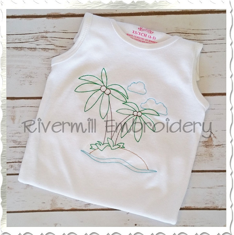 Vintage Style Island Machine Embroidery Design