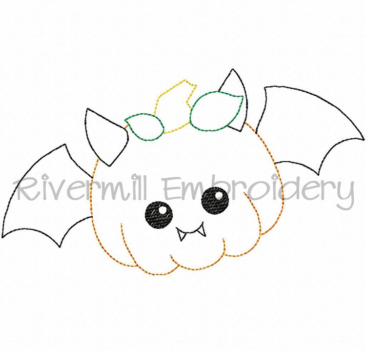 Colorwork Vampire Bat Pumpkin Machine Embroidery Design