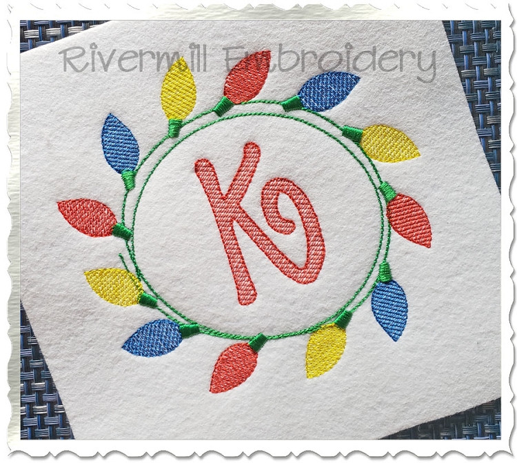 Christmas Lights Monogram Frame Machine Embroidery Design