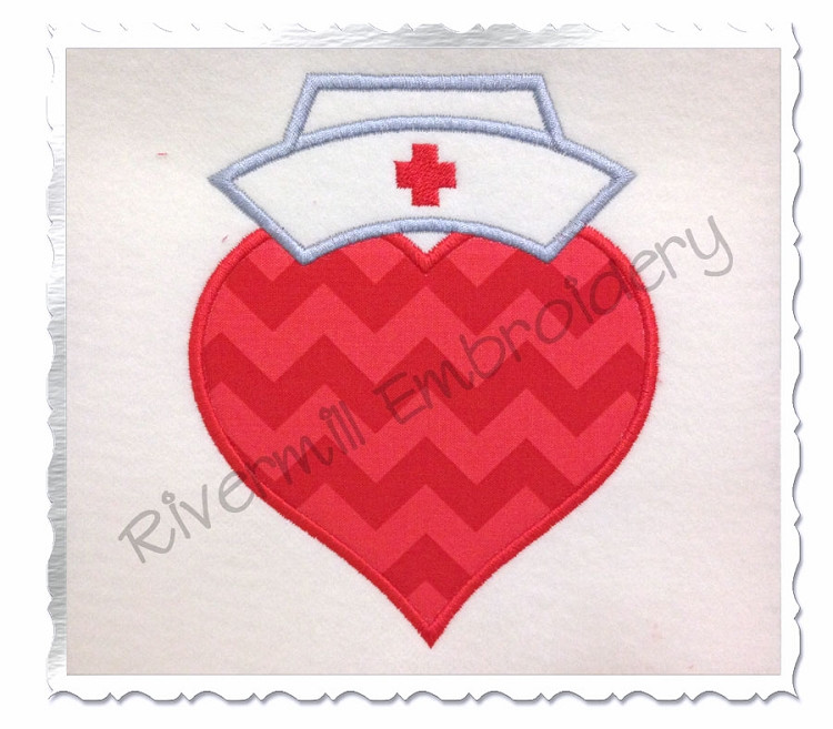 Applique Heart With Nurse Hat Machine Embroidery Design