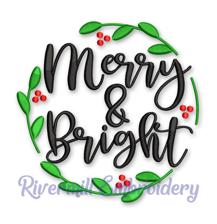Merry and Bright Christmas Machine Embroidery Design