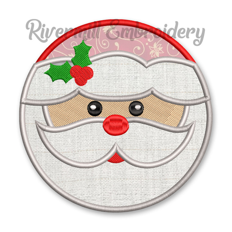Round Santa Claus Face Applique Machine Embroidery Design