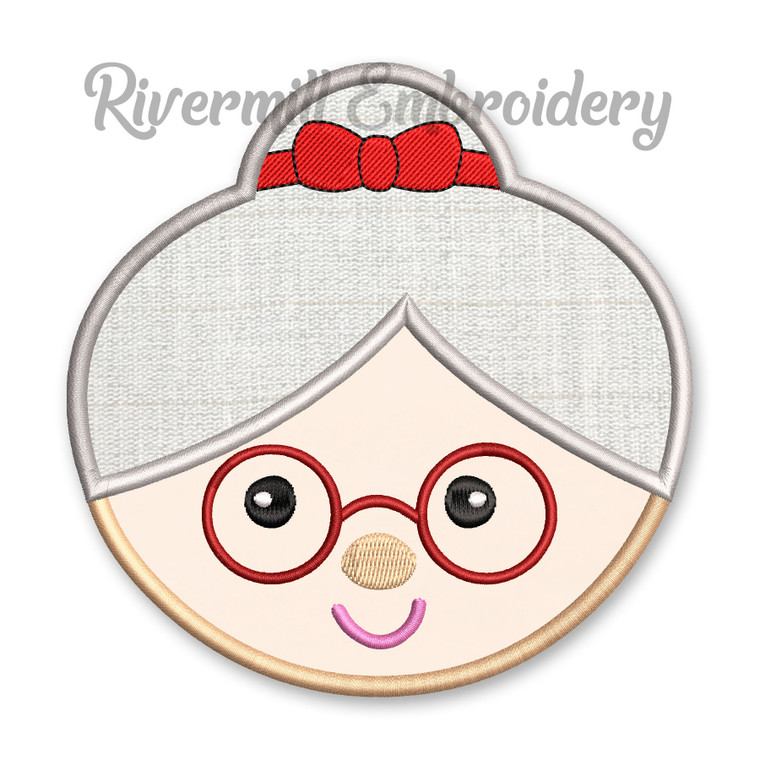 Round Mrs Claus Face Applique Machine Embroidery Design