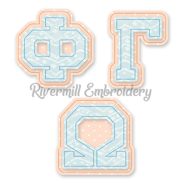 Raggy Double Applique Greek Varsity Machine Embroidery Alphabet