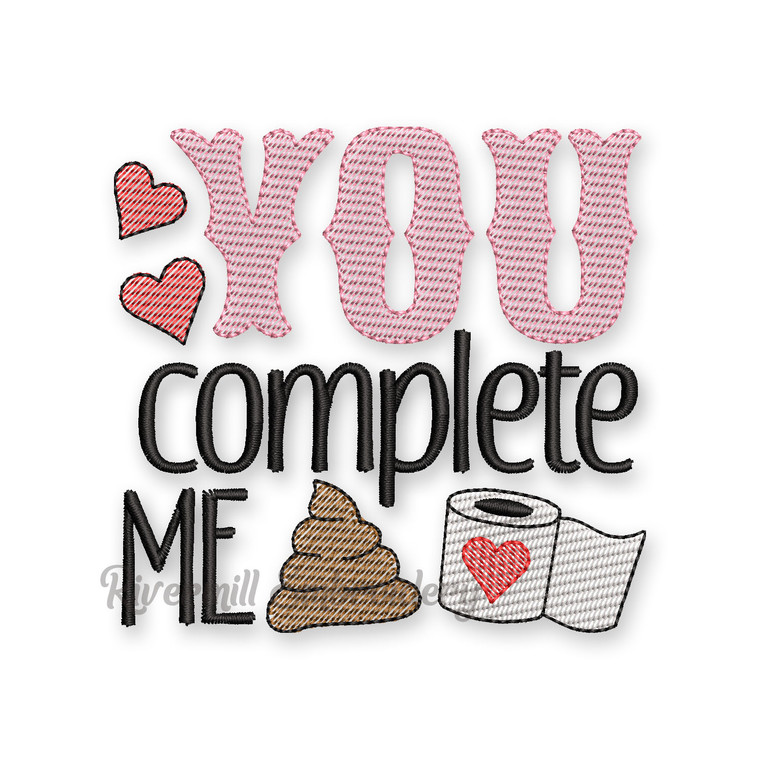 You Complete Me Valentine's Day Toilet Paper Machine Embroidery Design