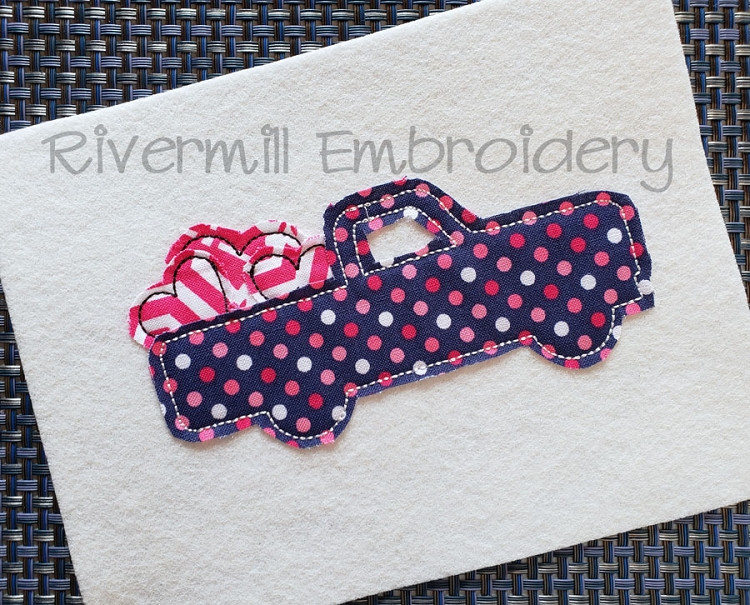 Raggy Applique Truck w/ Hearts Machine Embroidery Design