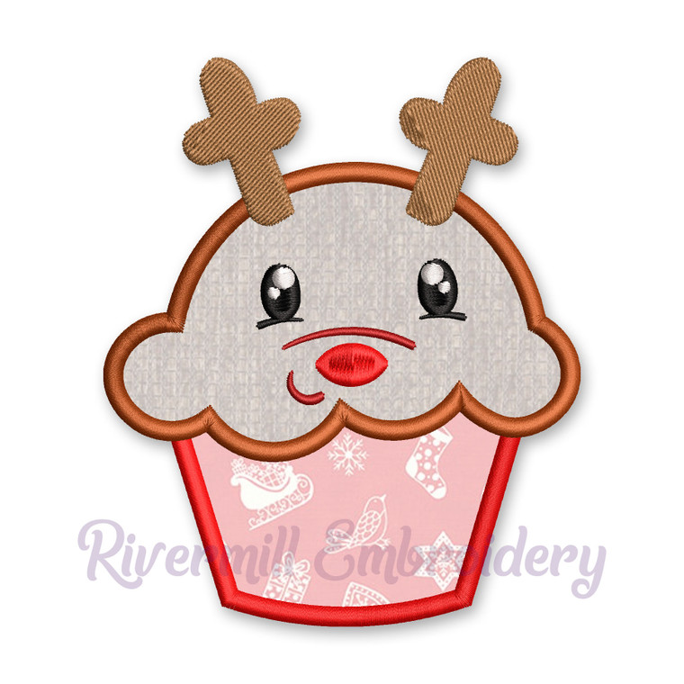 Reindeer Cupcake Applique Machine Embroidery Design