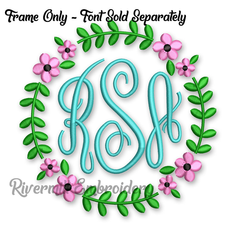 Flower Wreath Monogram Frame Machine Embroidery Design
