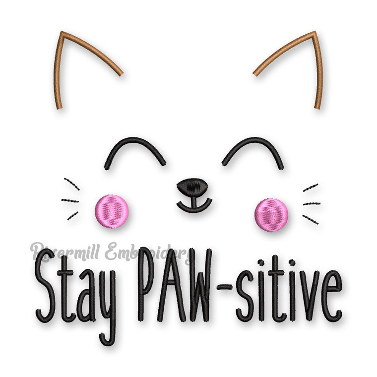 Stay Paw-sitive Cat Face Machine Embroidery Design