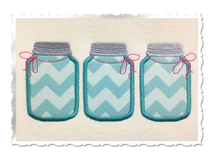 Three Mason Jars Machine Embroidery Design