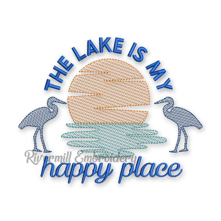 The Lake Is My Happy Place Sketch Style Machine Embroidery Design