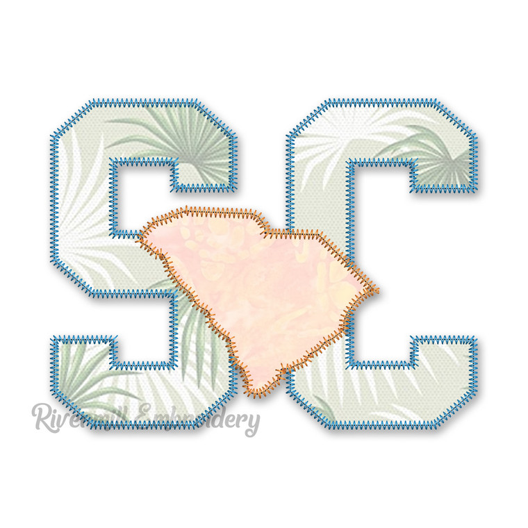 Zig Zag Applique South Carolina SC Letters & State Machine Embroidery Design