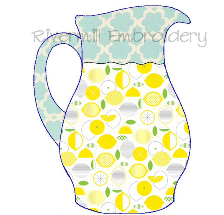 Lemonade Pitcher Raggy Applique Machine Embroidery Design