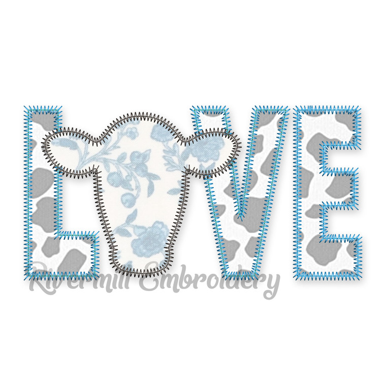 Zig Zag Applique Love With A Cow Face Machine Embroidery Design