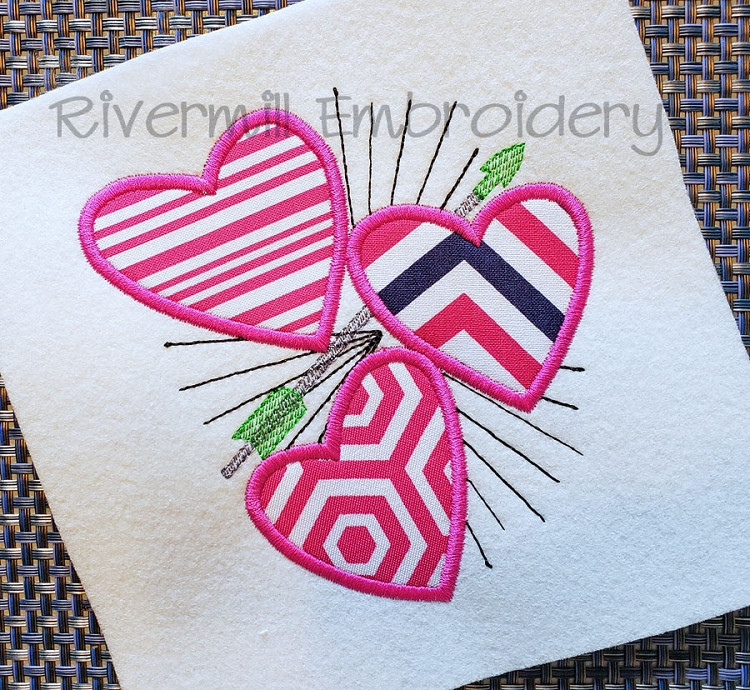 Applique Hearts with an Arrow Machine Embroidery Design