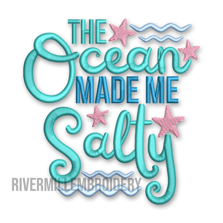 The Ocean Made Me Salty Machine Embroidery Design - Funny Summer Saying
